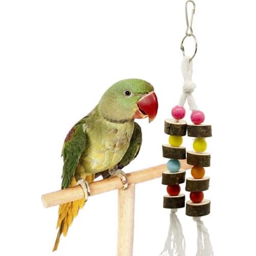 Natural Wooden Parrot Toys Chew Bite Hanging Cage Balls Two Ropes Colorful Wooden Molar Skewers Birds Toys