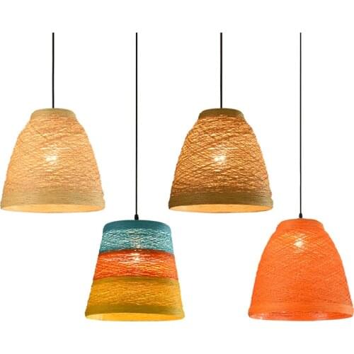 American Country Idyllic Creative Rattan Weaving Hemp Rope Pendant Light Coffee Shop Farm Bar Restaurant Hanging Light Fixtures