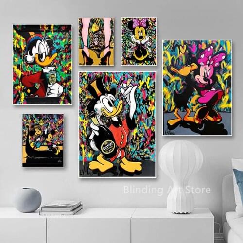 Cartoon Mickey Mouse and Duck Canvas Paintings Disney Posters Graffiti Prints Wall Art Pictures for Living Room Home Decoration