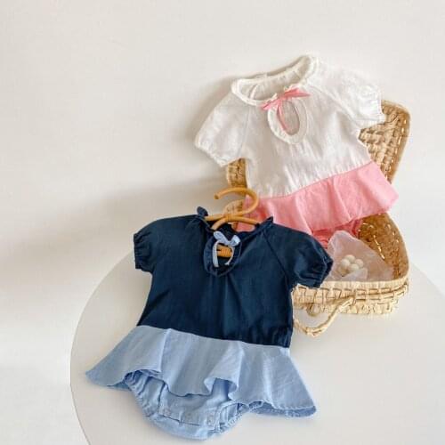 Newborn Infant Baby Girls Jumpsuit Cotton Short Sleeve Summer New Arrival Baby Romper Ruffles Toddler Girls Bow Princess Style