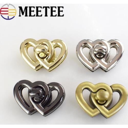Meetee 37x25mm Heart Women Bag Twist Lock Clasps Closure Metal Turn Lock Snap for Handbag DIY Metal Buckle Hardware Accessories