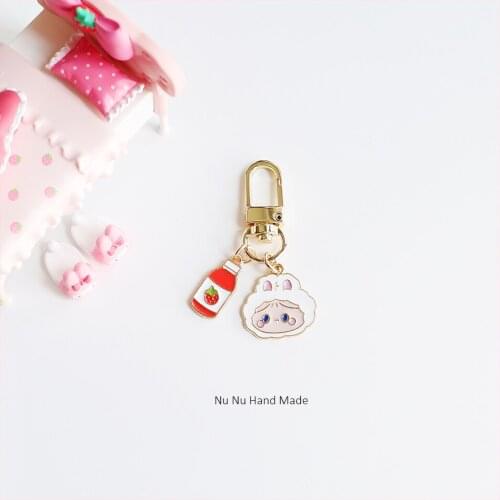 Cute Rabbit Strawberry Jam Keychain Kawaii Airpods Key Chain Accessories Pendant For Clothes Backpack Keyring Phone Charm