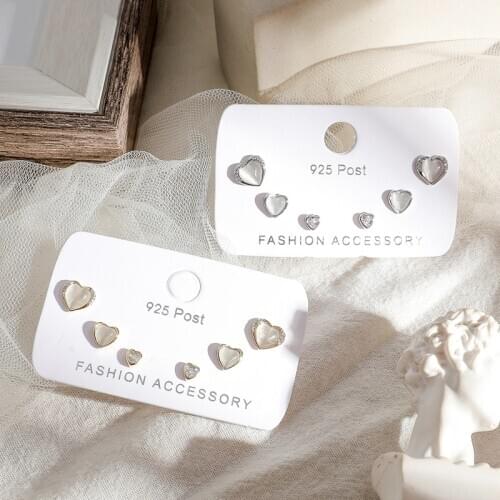 Delicate Love Heart Opal Stone Stud Earrings Set for Women Girls Party Jewelry Birthday Gift 6-piece Earrings Set S-E1210