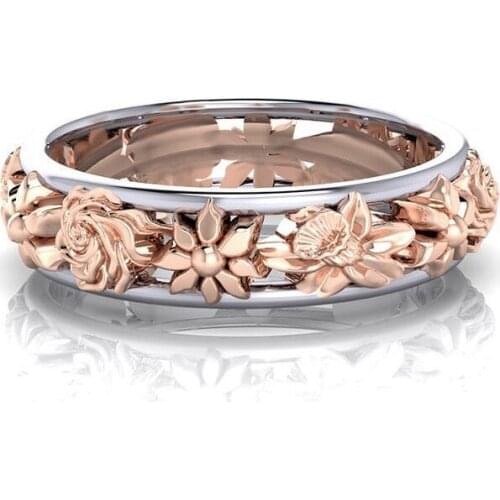 Luxury Fashion Jewelry Rose Gold Silver Color Metal Flower Plant Rings for Women Vintage Rings Accessories