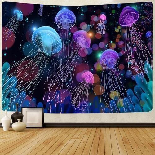 Simsant Psychedelic Forest Tapestry Mushroom Castle Trippy Jellyfish Wall Hanging Tapestries for Living Room Beach Towel Decor
