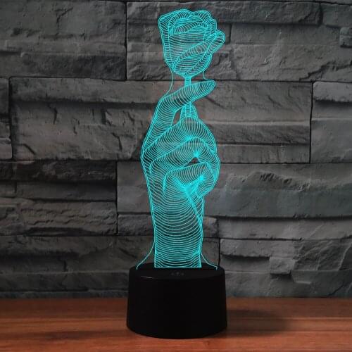 3D LED Night Light 7 Color Changing Finger Rose Remote Touch Table Lamp for Wedding Party Home Decor Creative Gift