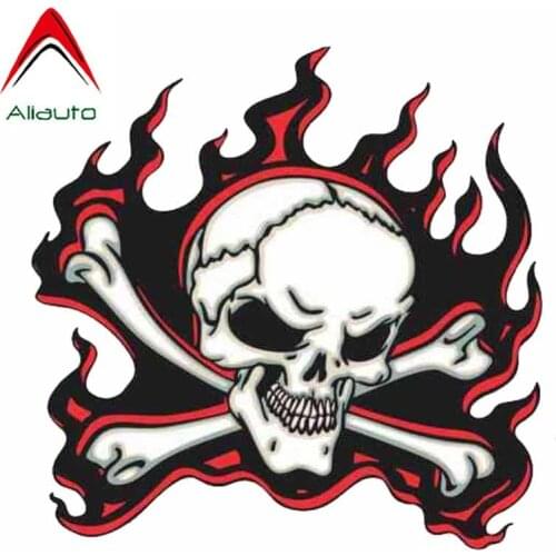 Aliauto Unique Car Sticker Red Flame Skull Personality Reflective Creative Automobile Motorcycles Decoration Decal PVC,12cm*12cm