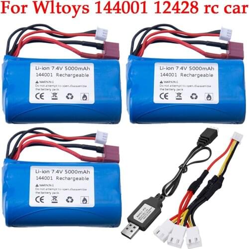 For Wltoys 12428/144001 RC Car Spare battery Accessories 7.4V 5000mah lipo Battery 2S 7.4V high capacity battery and USB charger