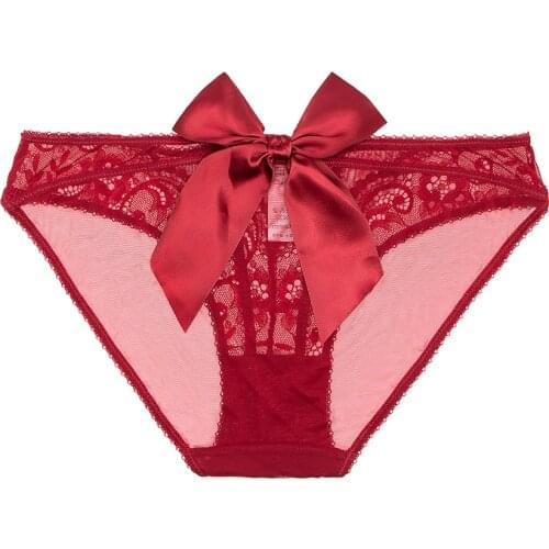 Ladies sexy erotic feminine big bow panties seductive see through high end black low rise panty CYHWR