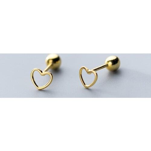 925 Sterling Silver Cute Hollow Love Heart Shape Screw Stud Earrings For Women Fine Jewelry Valentines Day Gift