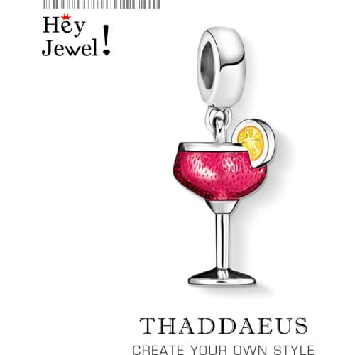 Cocktail Design Red Enamel Real 925 Sterling Silver Charm Pendants Trendy Fashion Jewelry for Women Gitls Fit Bracelet