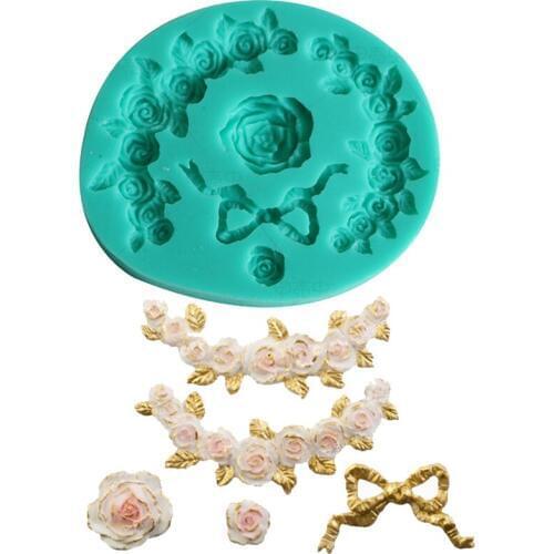 1pcs Patisserie reposteria Roser Flower Wreath Silicone Cake Mold Fondant Decor Tools Pastry Shop Chocolate Cupcake Toppers Mat