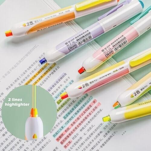 2 Lines Color Highlighter Pen Mild Fluorescent Two Tone Spot Liner Marker for Drawing Highlight Stationery Office School A6457