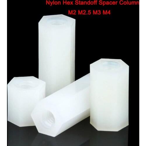 20/50/100Pcs White Hex Nylon Standoff Spacer Column Spacing Screws Flat Head Double Pass Nylon Plastic M2 M2.5 M3 M4