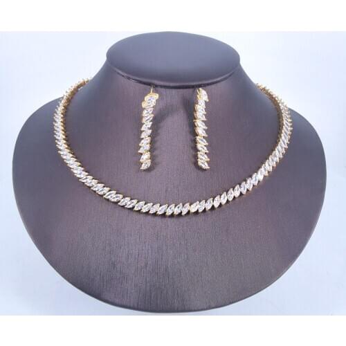 2020 new fashion luxury CLASSIC Crystal CZ zircon golden necklace earring set,wedding bride dinner party formal jewelry set