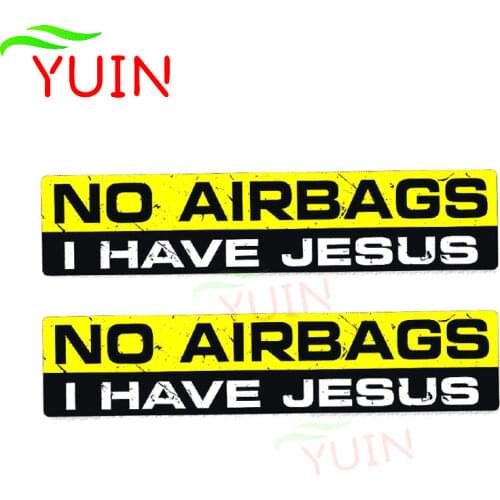 2 X 15*3cm Funny NO AIRBAGS I HAVE JESUS Interesting Car Sticker Personalized PVC Body Decoration Accessories Waterproof Decals