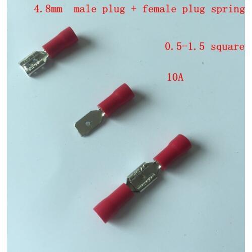 50sets/lot Male and female pre-insulated end / insulated end / plug spring MDD FDD1.25-187 4.8 plug spring