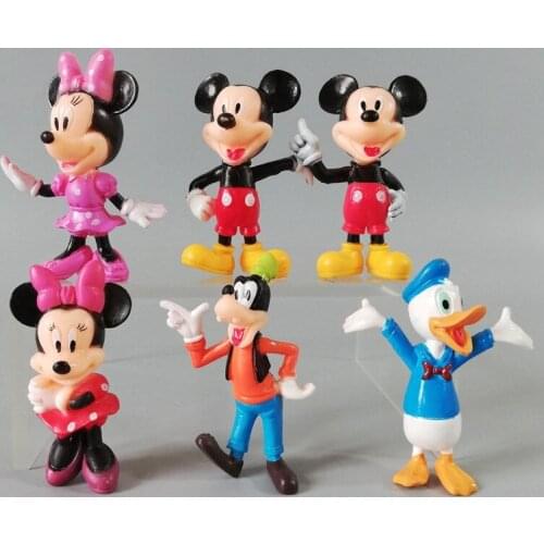 6pcs/set Disney Figures Mickey Mouse Minnie Mouse Clubhouse Birthday Party Cake Decoration PVC Anime Figure Toys for Children