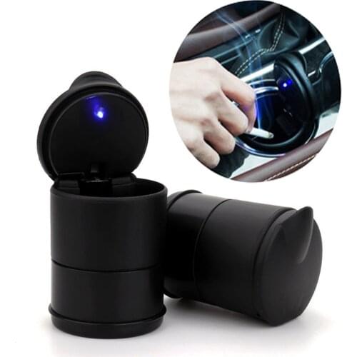 Car Ashtray Universal Portable LED Plastic Flame Retardant Ashtray With Lid Non Slip Smokeless Creative Cigarette Accessories