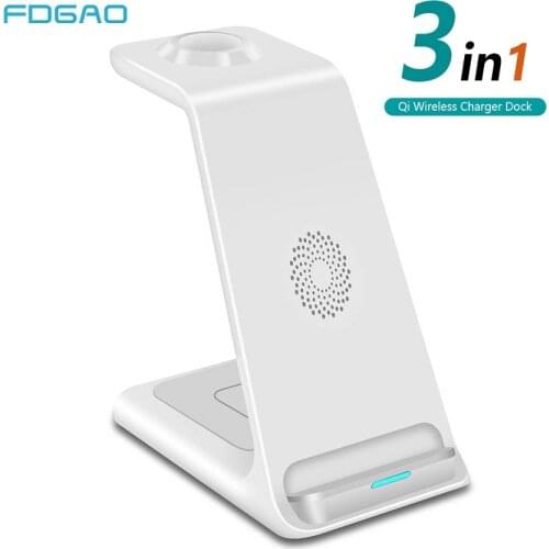3 in 1 Wireless Charger Stand For iPhone 12 11 XS XR X 8 Qi 15W Fast Charging Induction Chargers For Apple Watch 6 5 AirPods Pro