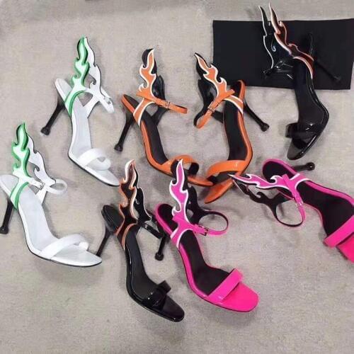 Back Flame Cover Heeled Sandals Strange Cup High Heels Woman Gladiator Peep Toe Mixed Color Ankle Strap Buckle Woman Party Shoes