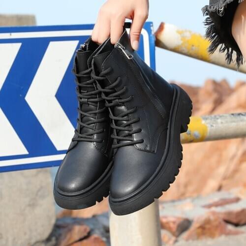 New Buckle Winter Motorcycle Boots Women British Style Ankle Boots Gothic Punk Low Heel ankle Boot Women Shoe