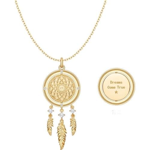 SLJELY Fashion Real 925 Sterling Silver Rotatable Wish Coin Dream Catcher Pendant Necklace Women Luxury Brand Fine Party Jewelry