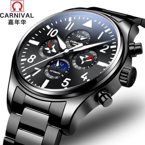 Montre Homme Multifunctional Men Mechanical Wristwatches Sapphrie Date Switzerland CARNIVAL Watch Automatic Sport Watch for men