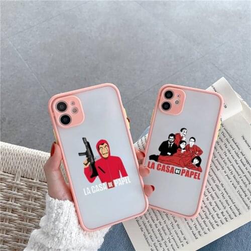 Money Heist Phone Case For iPhone 12 11 Mini Pro XR XS Max 7 8 Plus X Matte transparent Pink Back Cover
