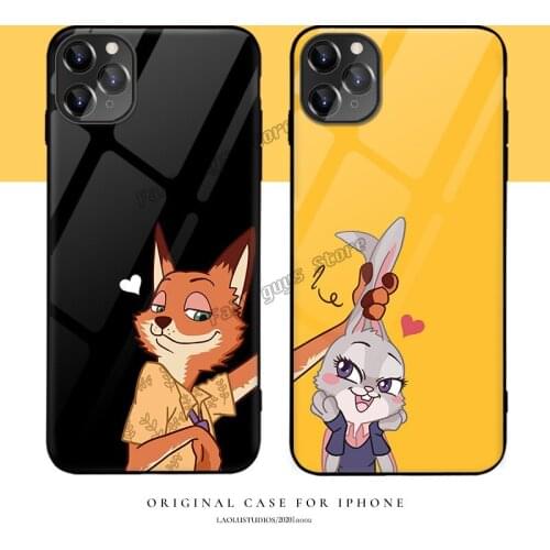 Disney Phone Case for Iphone X XR XS 11 12 7 8 6 6s XSMAX Zootopia Judy Nick Cartoons Anime Print TPU+PC Tempered Glass Cover