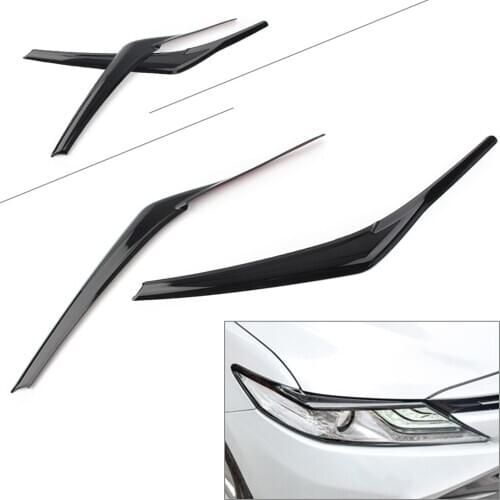 Black Car Headlight Lamp Eyebrow ABS Decoration Trim Cover For 2018 2019 2020 Toyota Camry SE XSE XLE L LE /Set