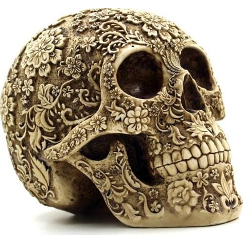 Flower Skull Ornaments Resin Craft Skull Statues Garden Statues Sculptures Skull Ornaments Creative Art Carving Sculptures