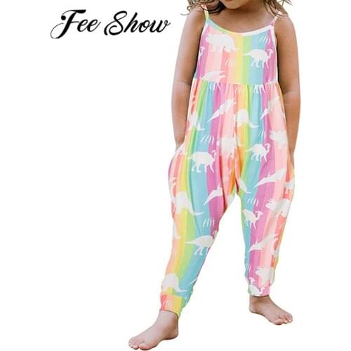 Summer Baby Girls Romper Jumpsuit Playsuit Kids One Piece Clothing Sleeveless Cute Printed Long Pants Overalls Cotton Outfits