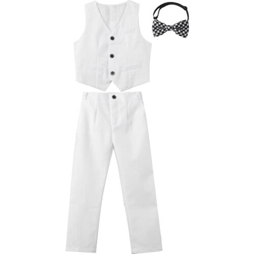 Kids Boy Formal Suit Set 3Pcs Fully Lined Vest Pants Bowtie Wedding Birthday Blessing Church Outfits Children Gentleman Suit