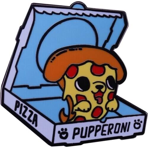 Pizza Dogs Inspired Enamel Pin Dog In Blue Box Pupperoni Pizza Brooch Funny Badge