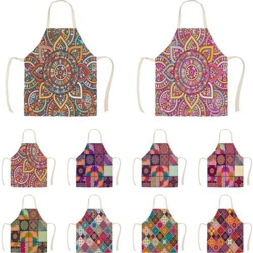Kitchen Apron Sketch Bible Mandala Middle East Armenia India Sleeveless Cotton Linen Aprons for Women Home Cleaning Tools WQ840