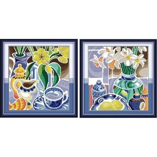 Joy Sunday Flowers In The Blue & White Porcelain DIY Hand Embroidery Chinese Cross Stitch Kits DMC Printed Canvas Needlework Set