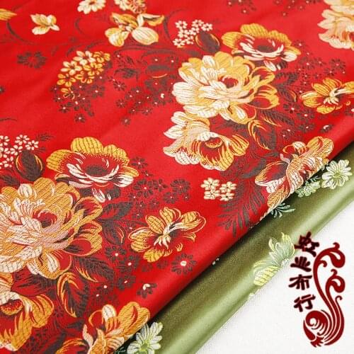Chinese Silk brocade red peony satin fabric for COSPLAY/Kimono/Mongolia clothing/cheongsam/Stage suit 1order=1meter