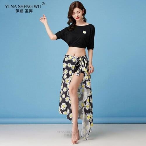 New Women Belly Dance Costume 2 Pieces Daisy Set Sexy Oriental Dance Performance Show Modal Top Long Hip Scarf Skirt Dancewear