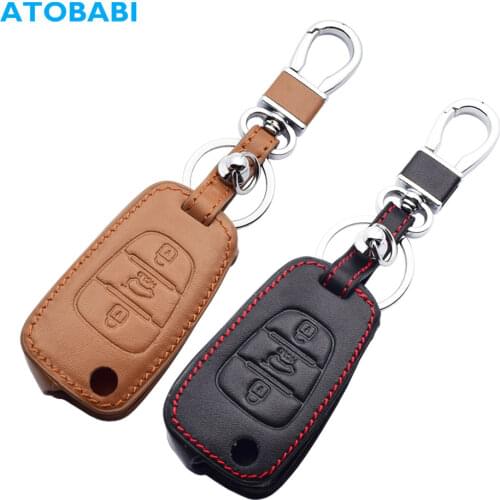 Leather Car Key Case 3 Button Folding Remote Control Protector Cover For Hyundai I20 I30 IX35 I35 Accent Kia Picanto Sportage K5