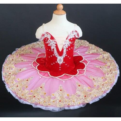 Red Professional Ballet Tutu Kids Girls Women Adult Lace Sequined Swan Lake Pancake Tutus Ballet Adult Ballerina Dance Dress