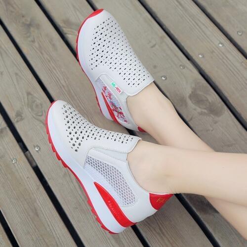 Embroider Sports Shoes for Women High Heels 5cm Shoe for Woman Sneakers Platform Comfortable Shoes Casual Women Sneakers White