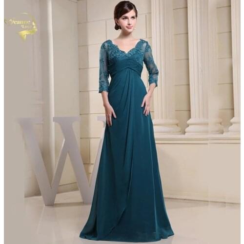2019 New Design Vestidos De Festa Dark Green Chiffon Three Quarter Backless Chiffon Formal Evening Dresses TH1208