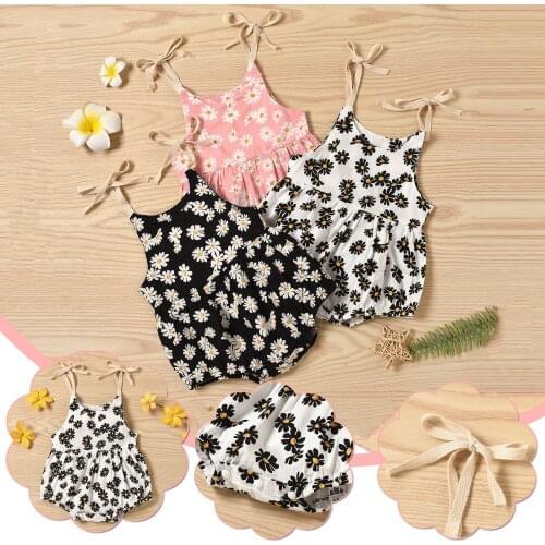 0-24M Newborn Baby Girl Summer Clothes Romper Sunflower Flowers Print Straps Sleeveless Jumpsuit Casual Bodysuit baby kleding L