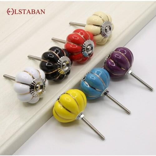 LSTABAN Modern Minimalist Furniture Color Ceramic Through Hole Pumpkin Style Handle Drawer Cabinet Wardrobe Single Hole Handle
