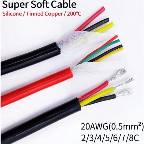 1M Sheath Wire 20AWG Silicone Rubber Super Soft 2 3 4 5 6 7 8 Cores Multi-Pins Flexible Insulated Power Cord Signal Copper Cable