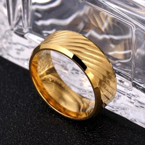 MOREDEAR 8mm Gold Stainless Steel Ring Wedding Engagement Water Wave Rings Women Men Gold Silver