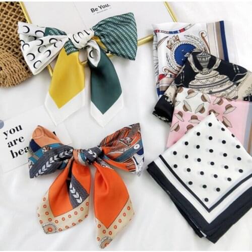MoriBty 70cm Women Silk Square Scarf Bandanas New Print Summer Handkerchief Neck Ties Wraps Foulard Femme Hair Ribbon Headwear