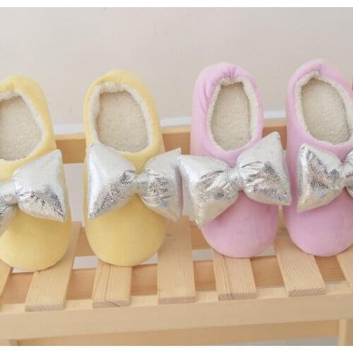 Multi color beautiful three-dimensional bow floor anti slip thermal household womens slippers