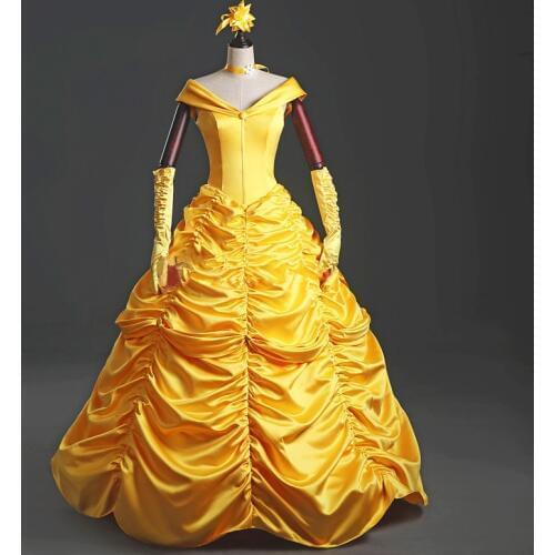 New adults cosplay christmas womens princess ball gown beauty and the beast belle costume for kids dress yellow gown fancy women